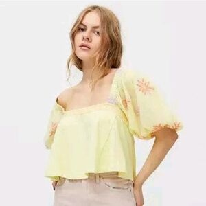Urban Outfitters Light Yellow Floral Blouse